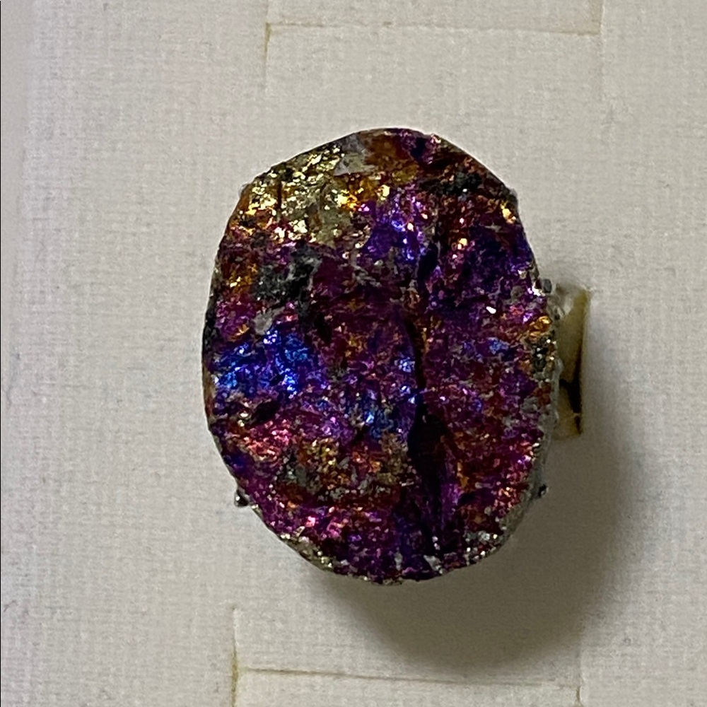 Iridescent Chalcopyrite Peacock Ore Statement Ring - Picture 5 of 9